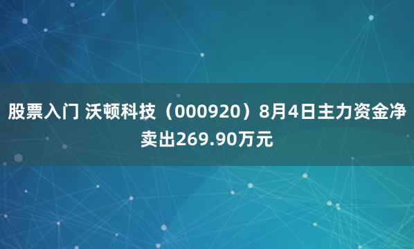股票入门 沃顿科技（000920）8月4日主力资金净卖出269.90万元